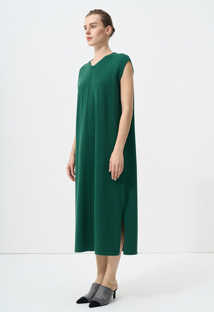 Choice V-Neck Sleeveless Knitted Dress Green