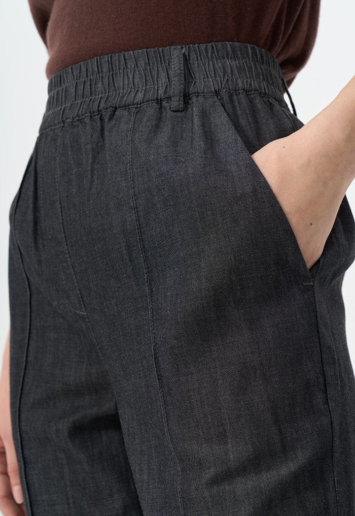 Choice Solid Straight Fit Pin Tuck At Front Trousers Black
