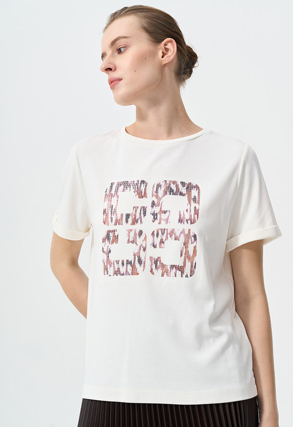 Choice Monogram Printed Motif At Front Sequin T-Shirt Off White