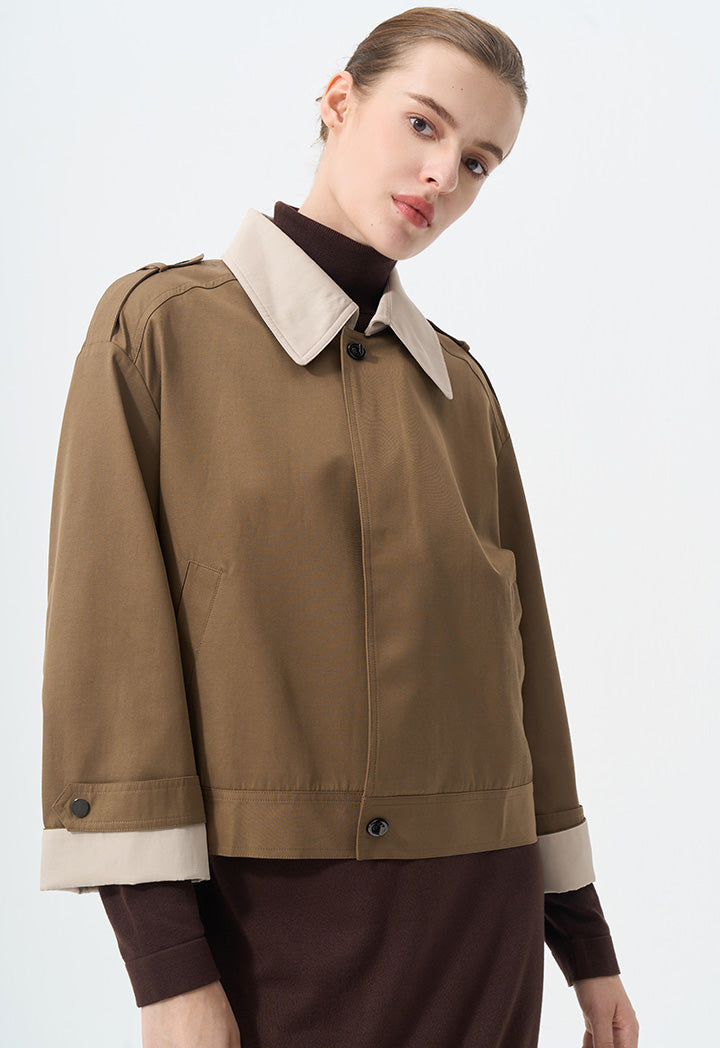 Choice Contrast Long Sleeves Jacket  Khaki