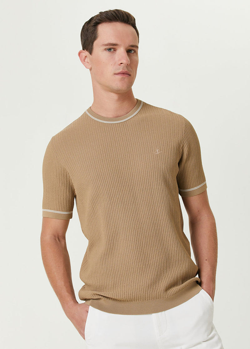 Beymen Club Textured Short Sleeve Sweater Camel