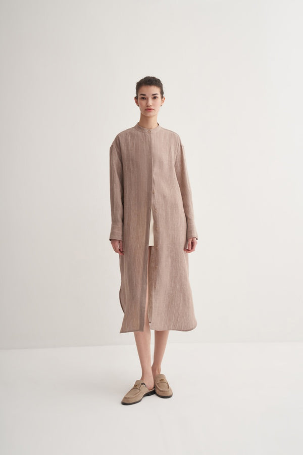 Kk Design 100% Linen Striped Shirt Dress Mink