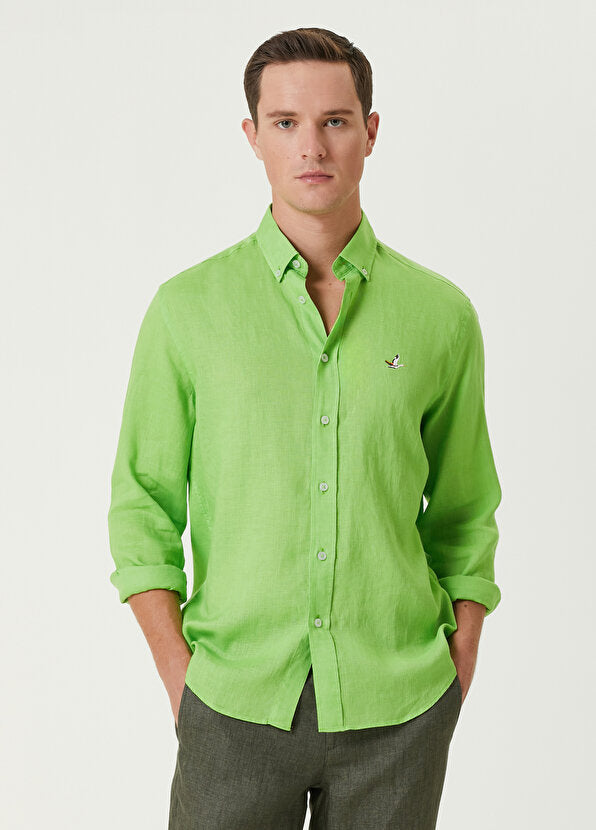 Beymen Club Comfort Fit Linen Shirt Neon Green