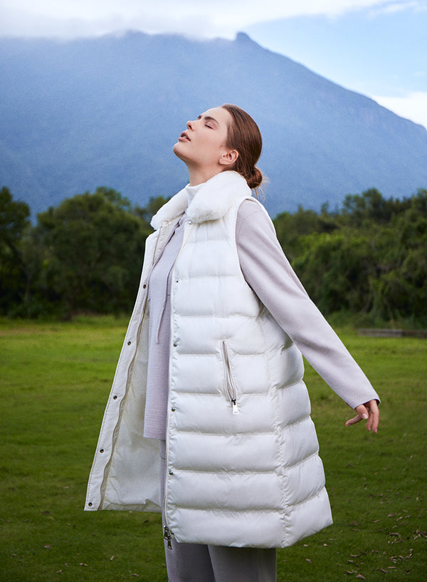 Choice Solid Quilted Sleeveless Puffer Coat Cream