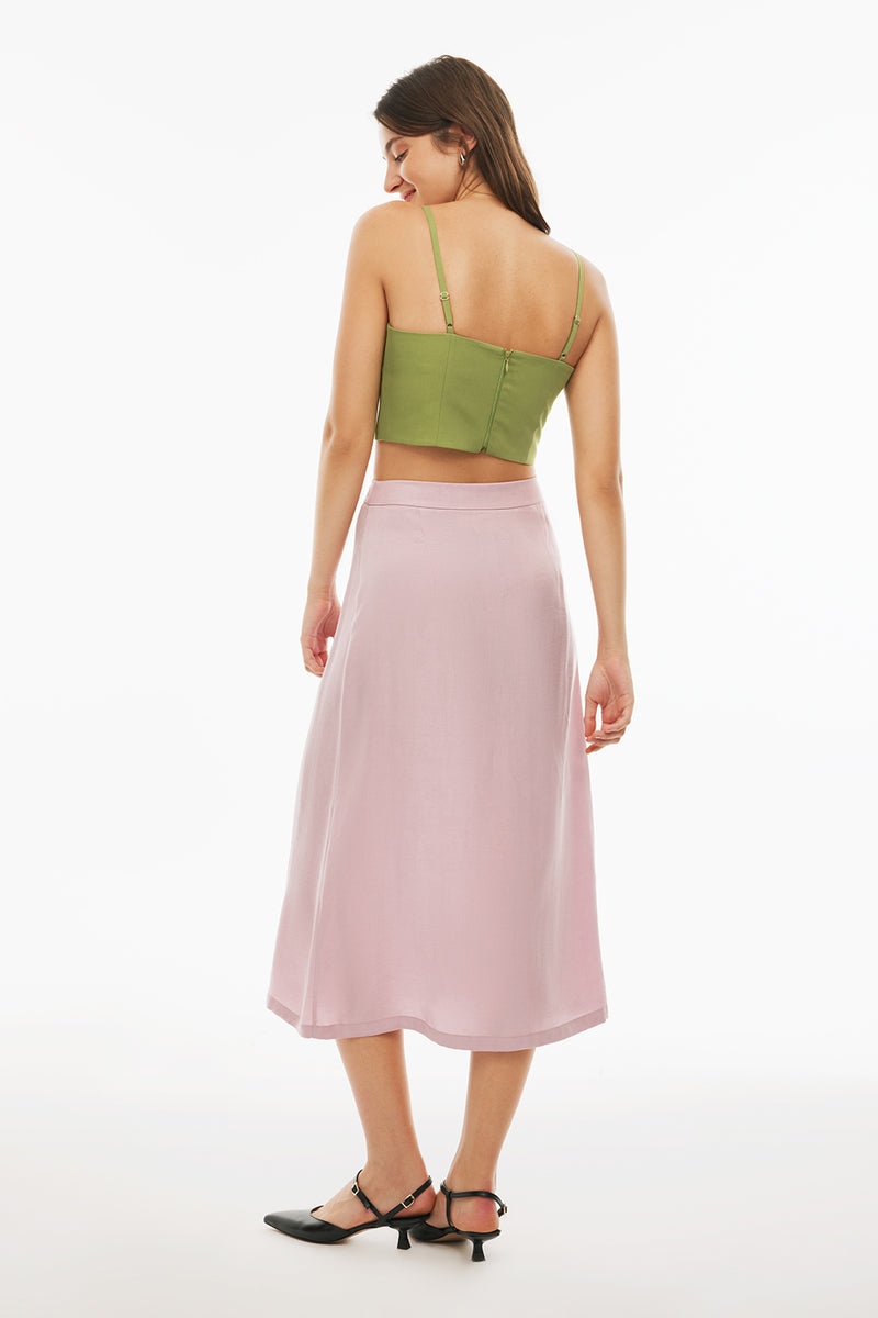 Perspective  High Rise Midi Skirt Pink