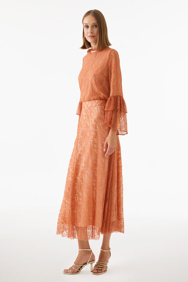 Perspective High Rise A-Line Long Skirt Salmon