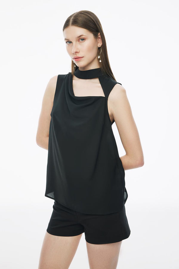 Perspective Stand-Up Collar Regular Length Blouse Black