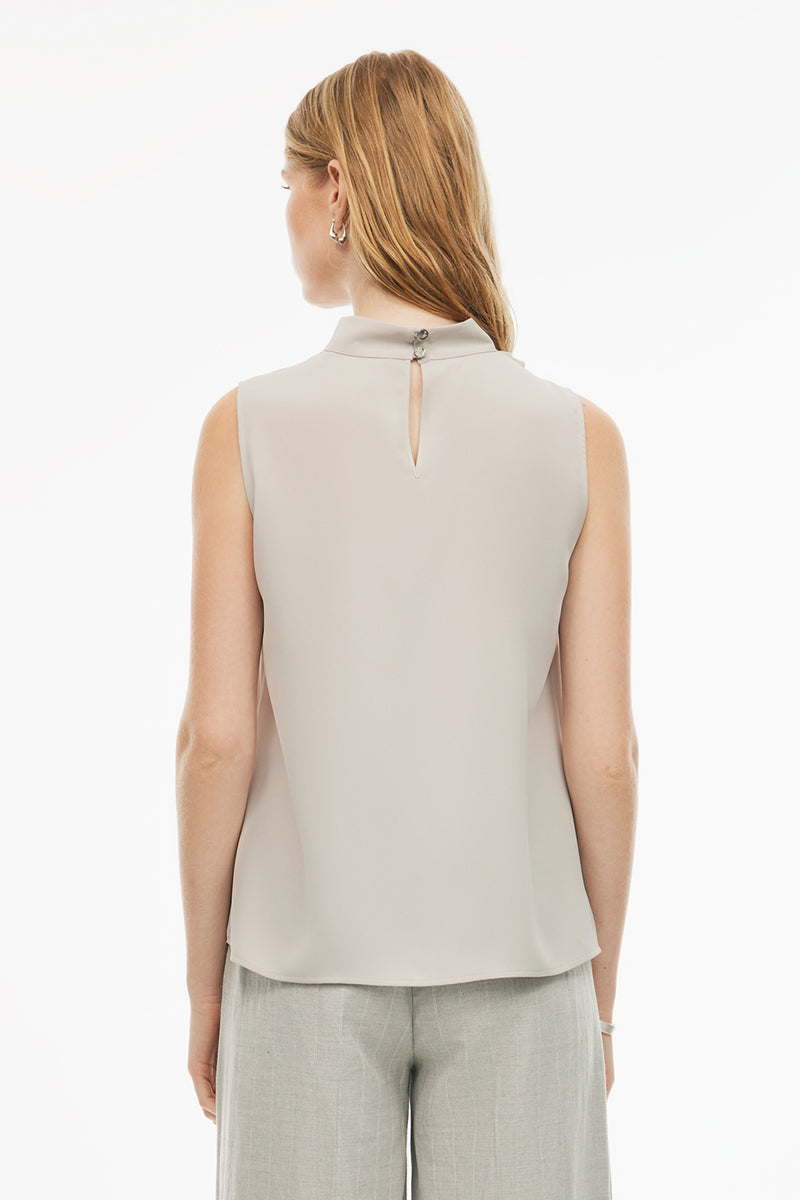 Perspective Stand-Up Collar Regular Length Blouse Grey