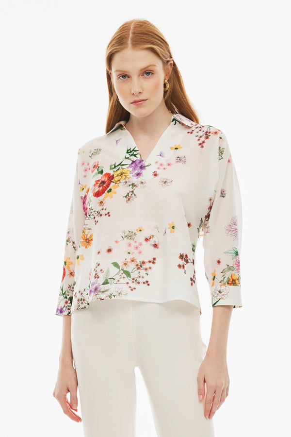 Perspective Blouse Printed 3/4 Sl Multi Color