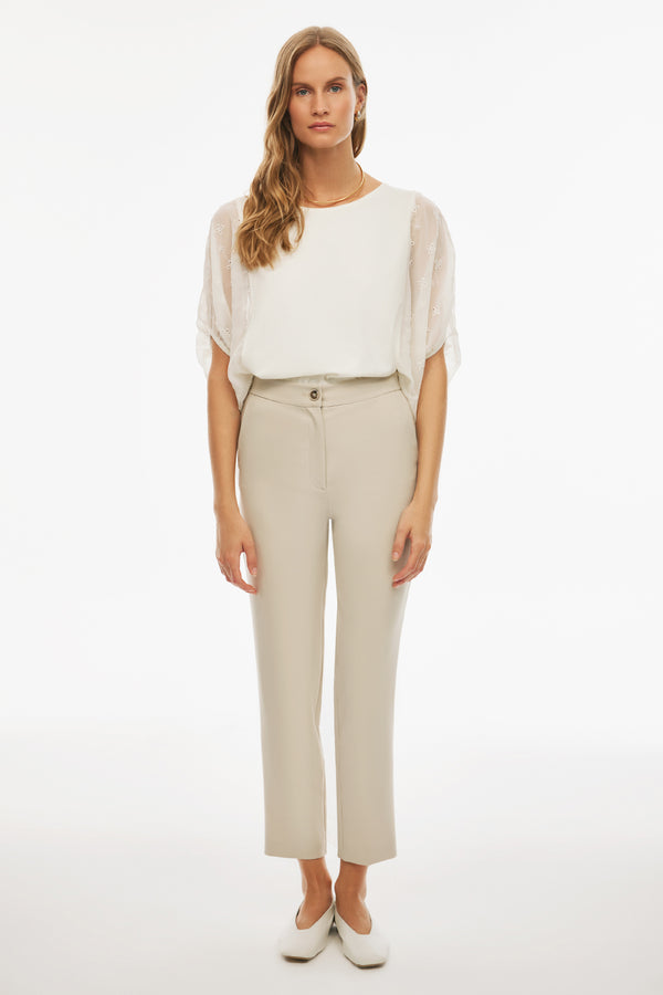 Perspective  Ankle Length Straight Leg Pants Beige