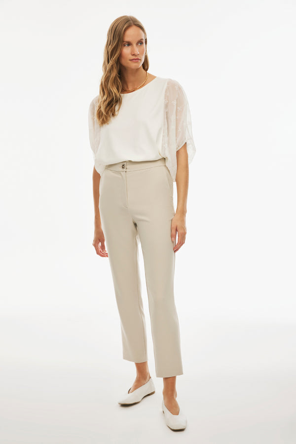 Perspective  Ankle Length Straight Leg Pants Beige