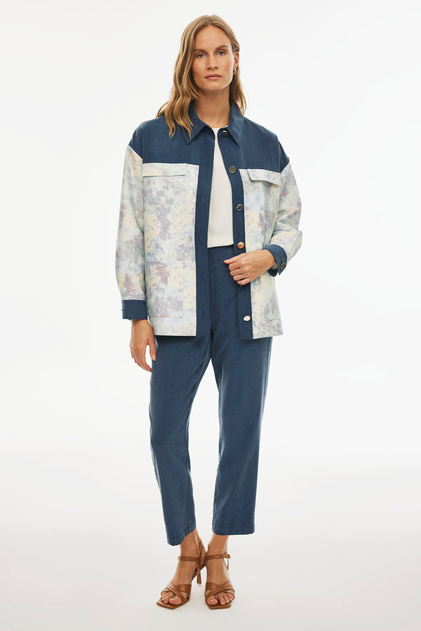 Perspective Relaxed Fit Shirt Collar Blazer Multi Color