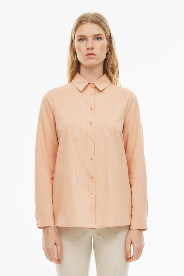 Perspective Cotton Long Sleeve Shirt Apricot