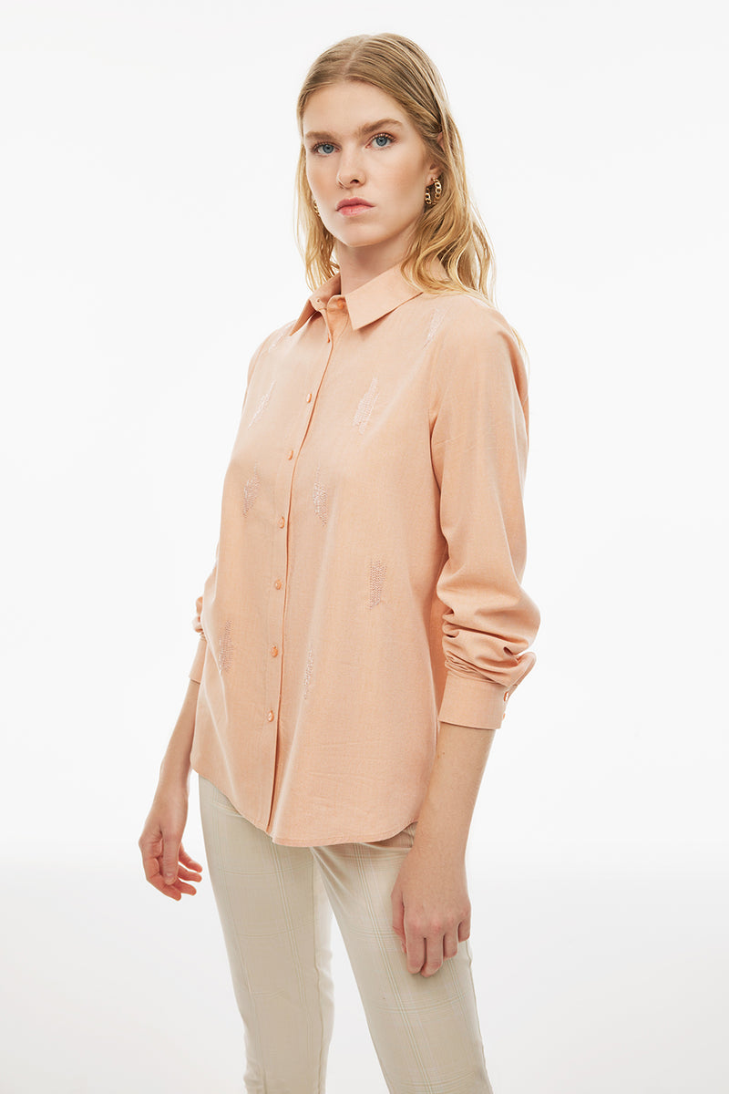 Perspective Cotton Long Sleeve Shirt Apricot