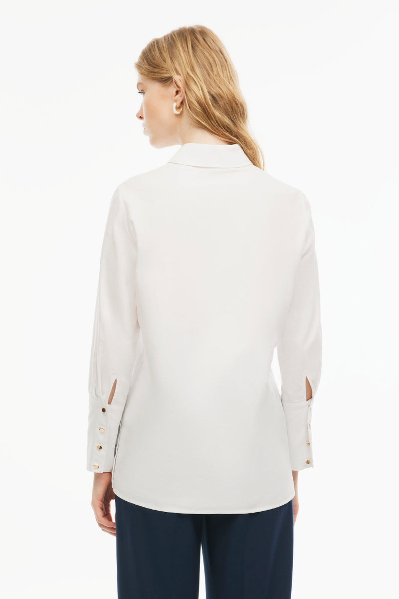 Perspective Long Sleeve Midi Cotton Shirt White
