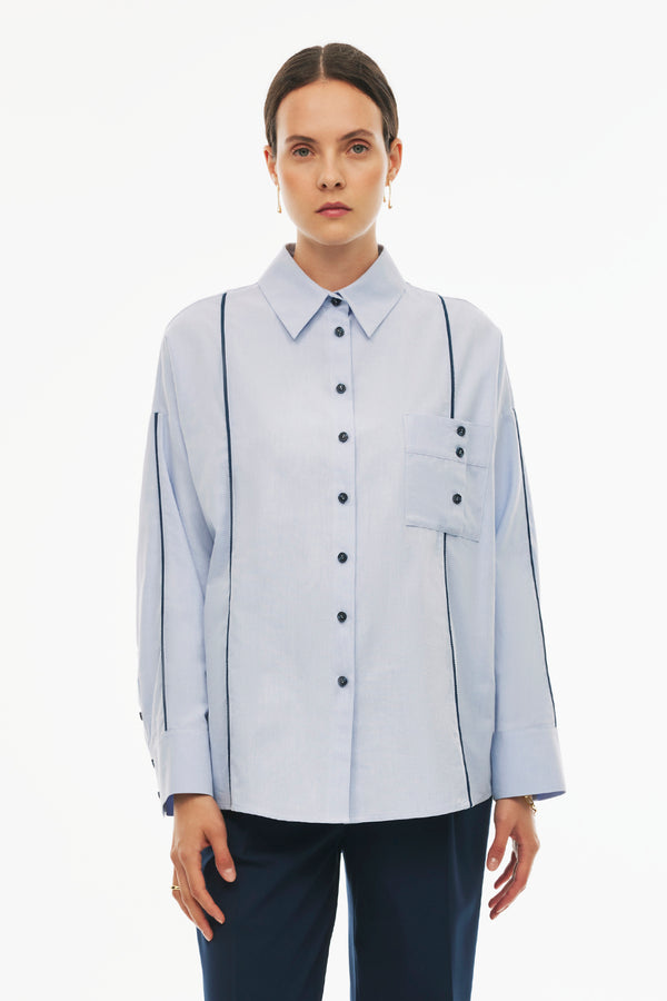 Perspective Long Sleeve Cotton Shirt Light Blue