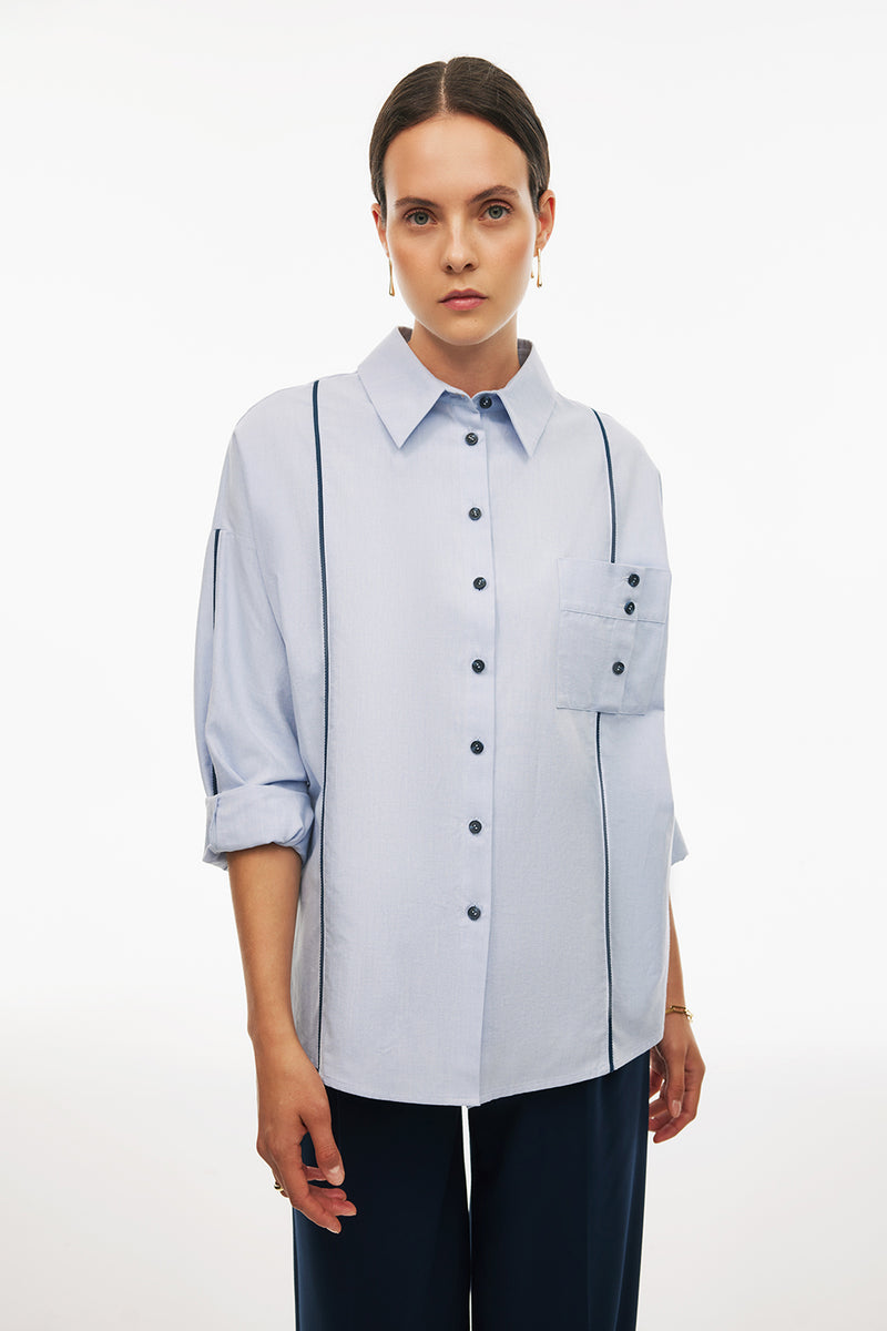 Perspective Long Sleeve Cotton Shirt Light Blue