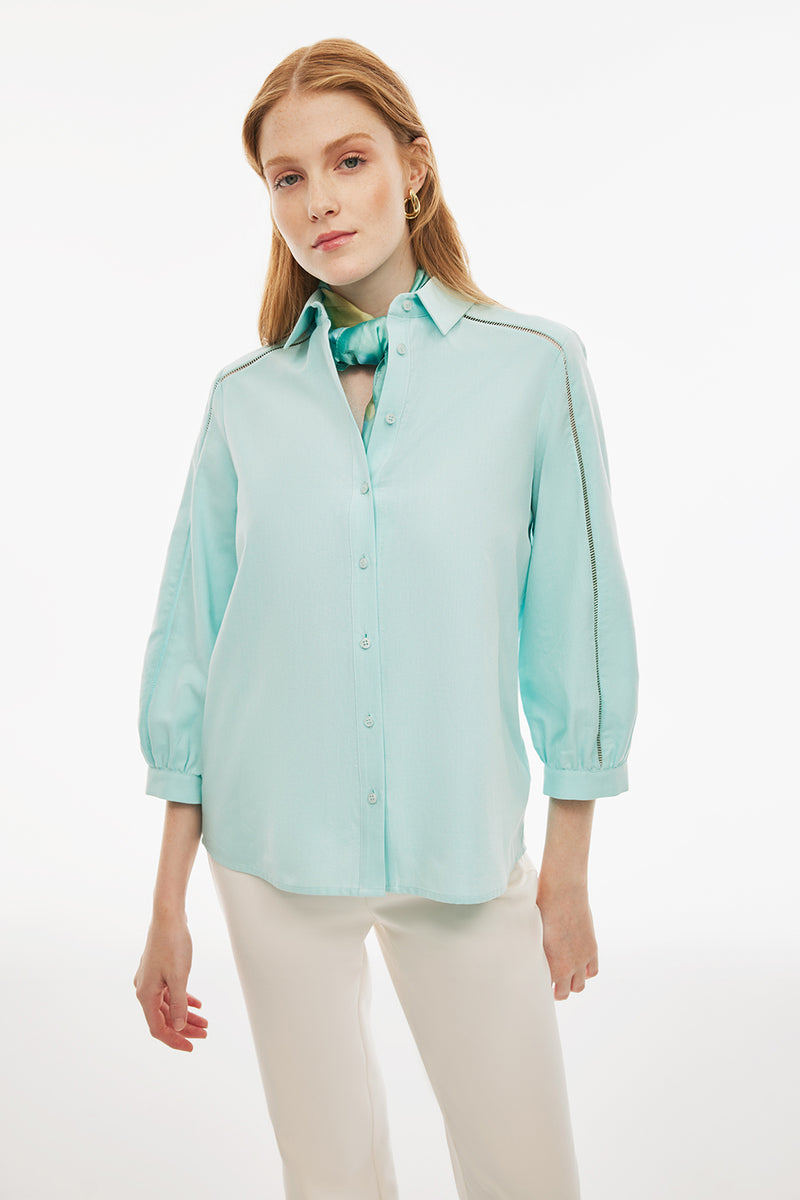 Perspective Three-Quarter Sleeve Cotton Shirt Mint