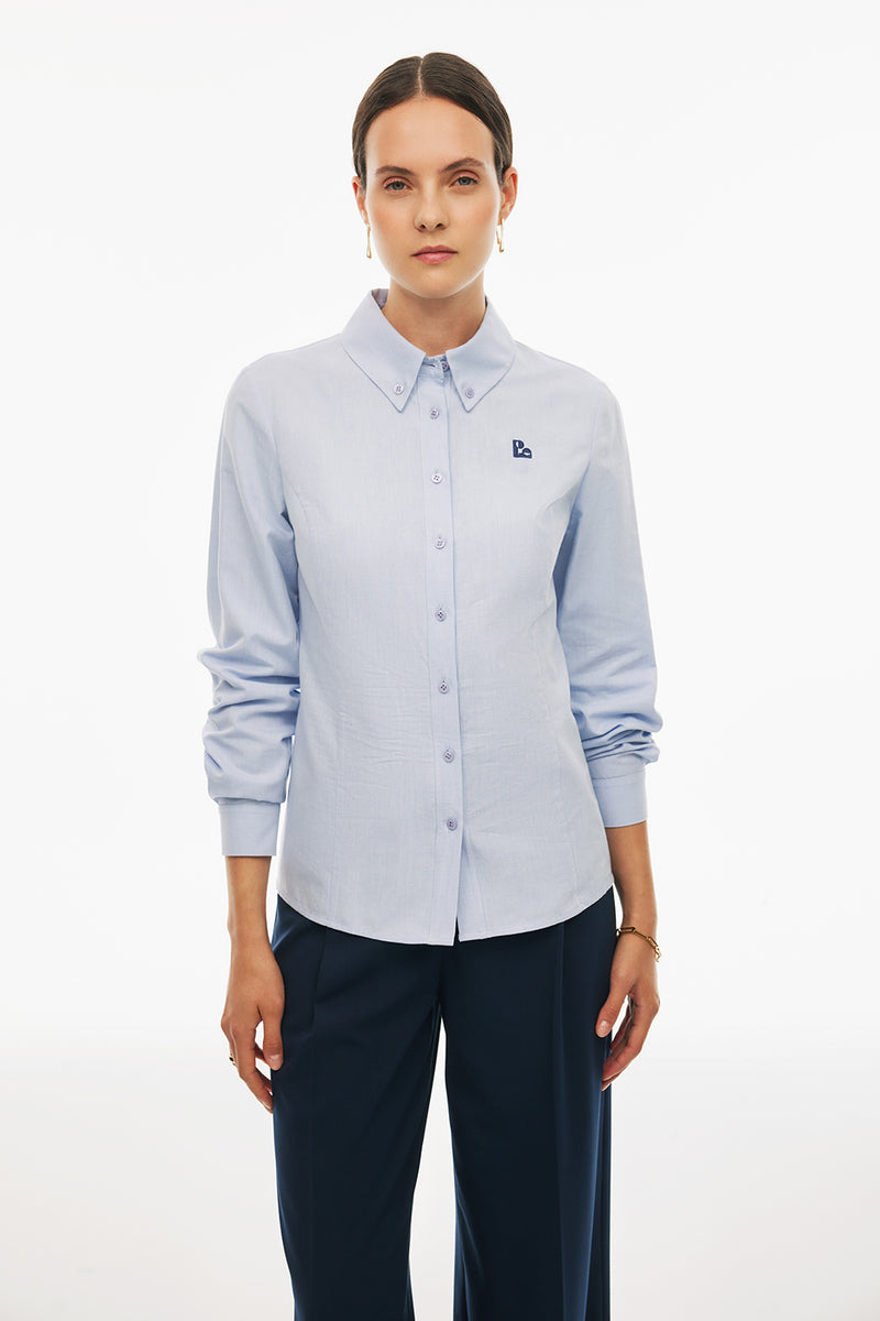 Perspective Slim Long Sleeve Cotton Shirt Light Blue