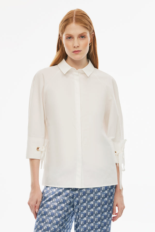 Perspective Cotton Three-Quarter Sleeve Shirt Ecru