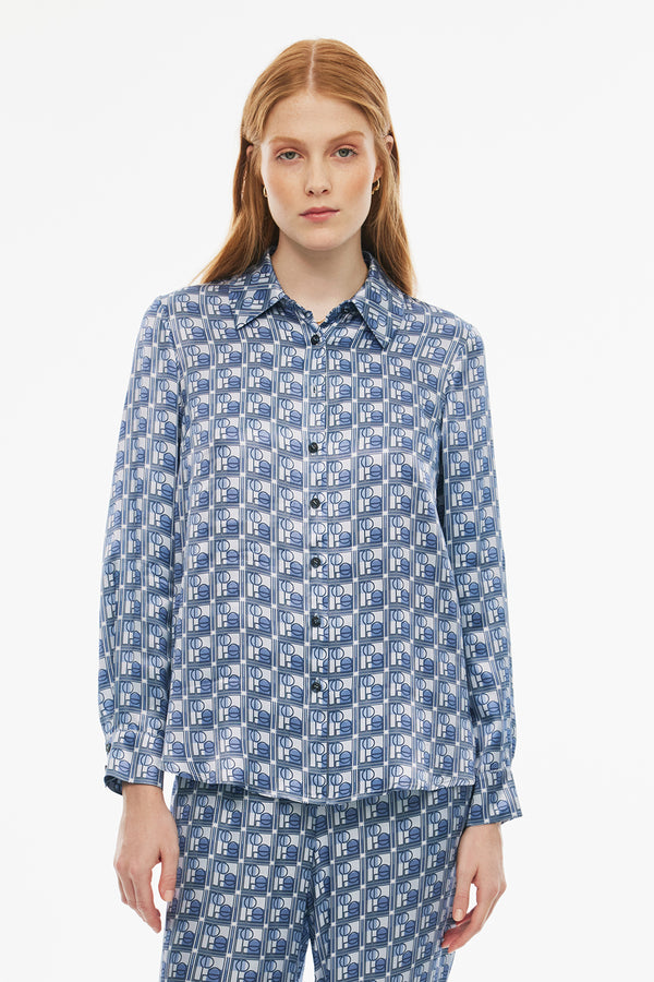 Perspective Long Sleeve Patterned Shirt Blue