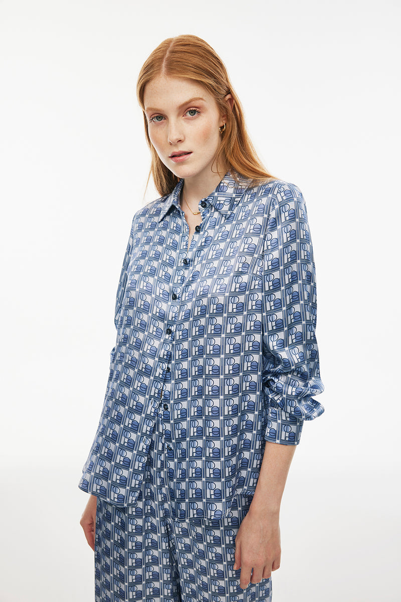 Perspective Long Sleeve Patterned Shirt Blue