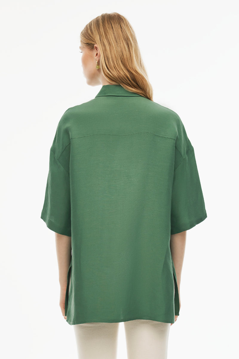 Perspective Short Sleeve Drop Shoulder Shirt Dark Green