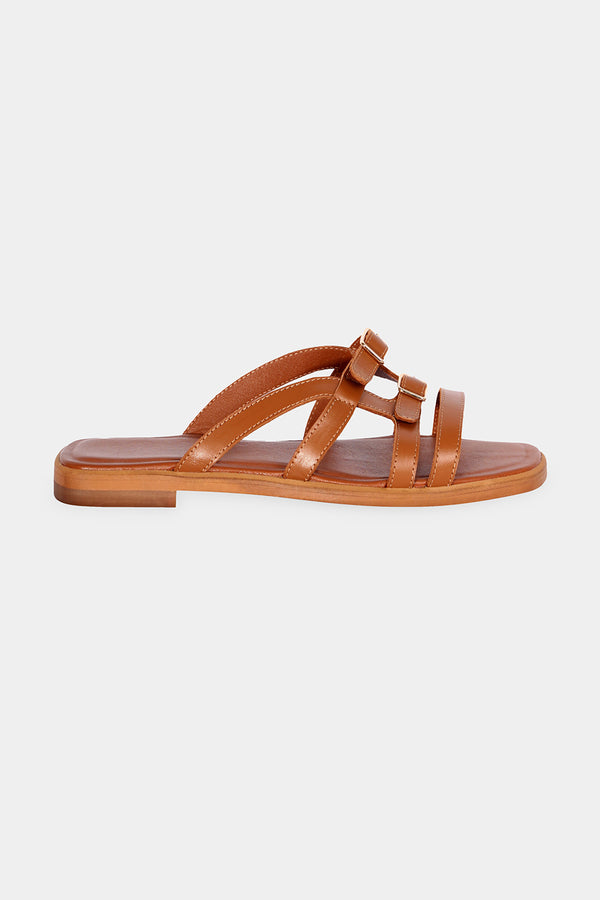 Perspective Flat Leather Sandals Terracotta