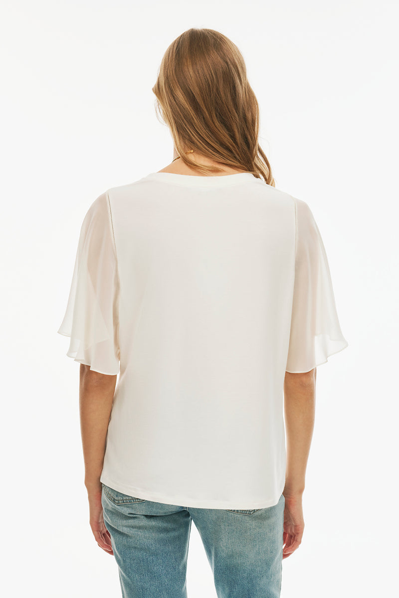 Perspective Round Neck Batwing Sleeve Modal (Tencel™)  T-Shirt Ecru
