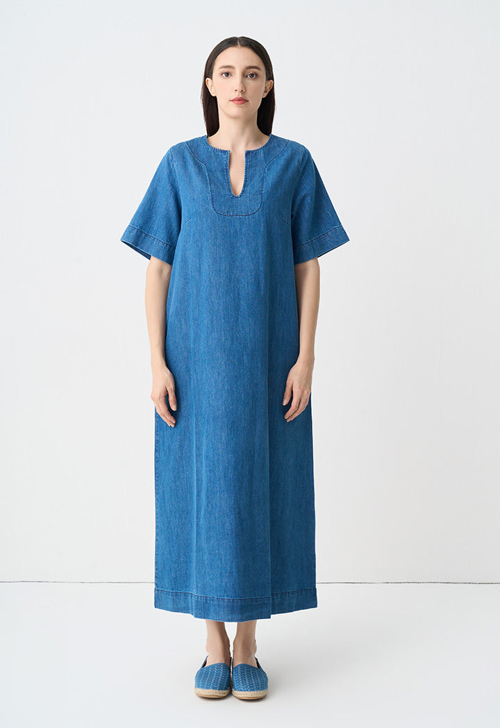 Choice Denim V-Neck Maxi Dress Blue