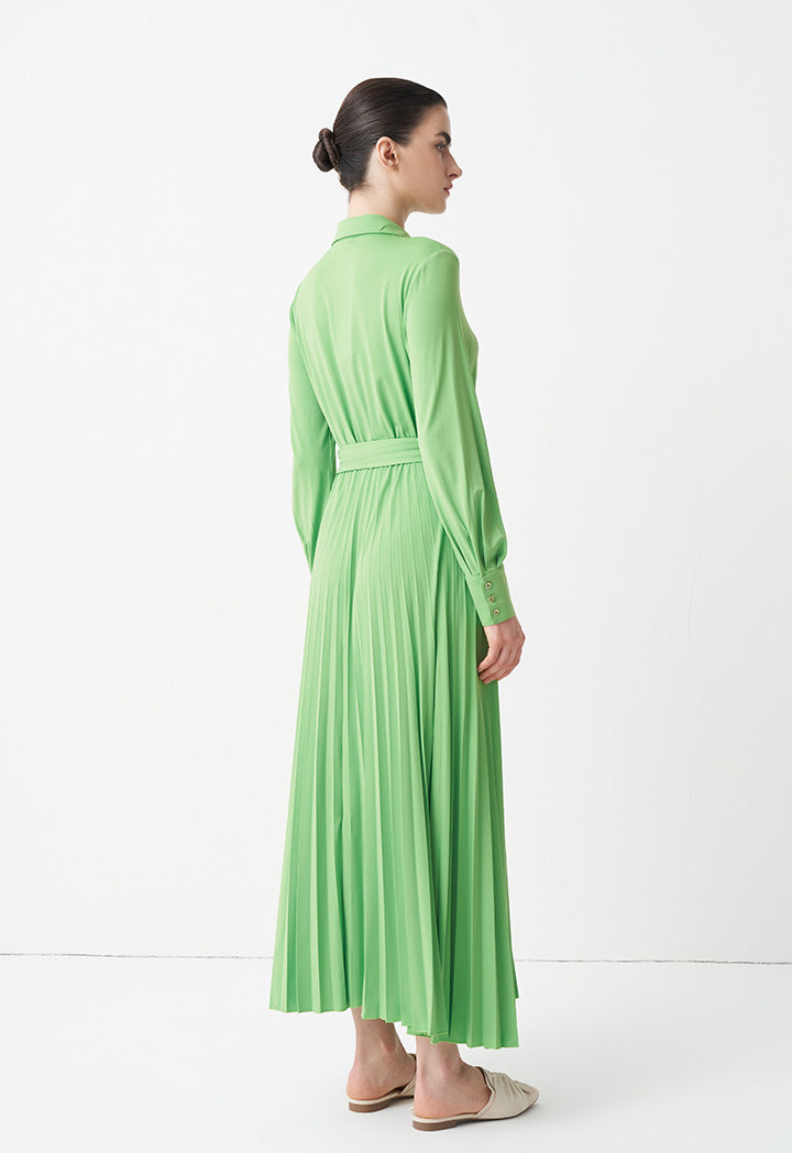 Choice Solid Half Button Maxi Dress Green