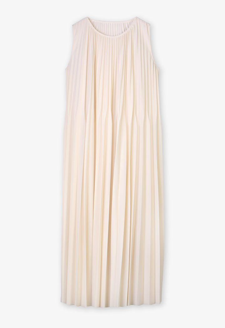 Choice Solid Maxi Pleated Sleeveless Dress Cream