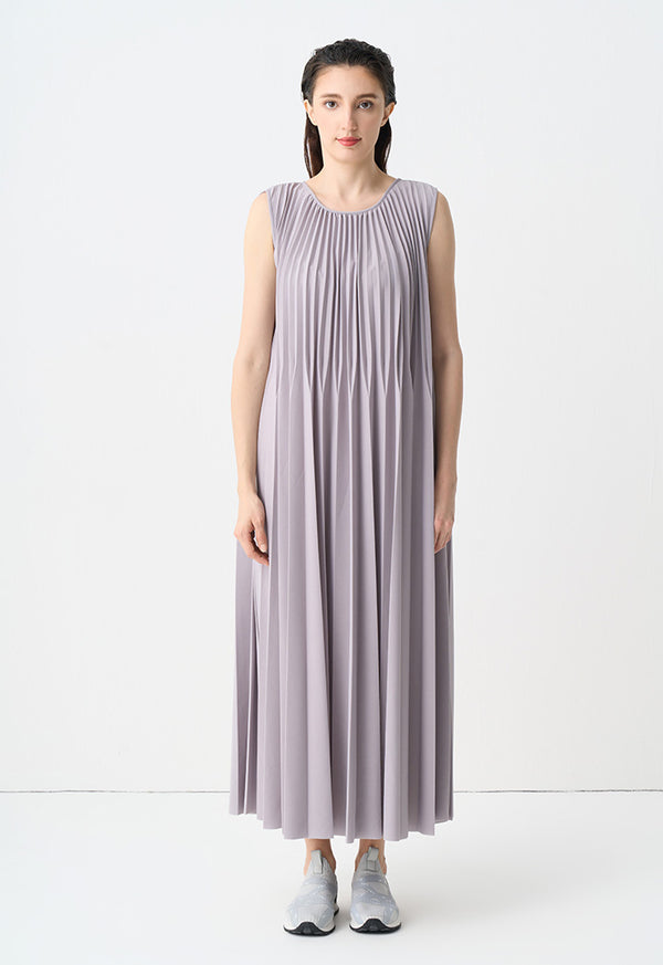 Choice Solid Maxi Pleated Sleeveless Dress Grey