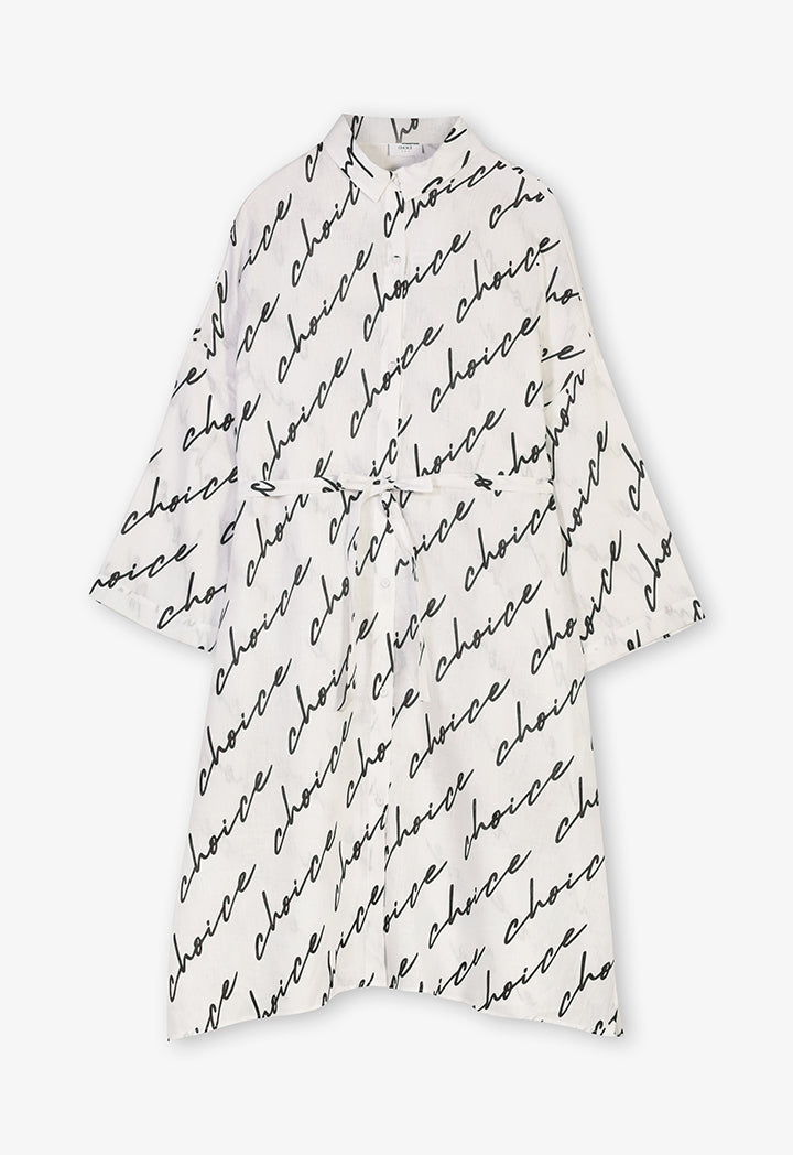 Choice Drop Shoulders Logo Printed Shirt Dress Off White