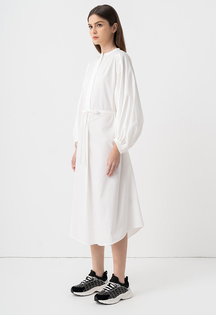 Choice Solid Oversize Belted Dress Off White