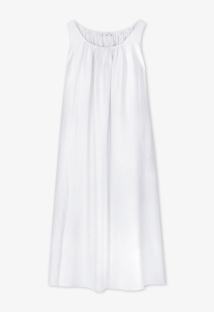 Choice Solid Sleeveless Flared Linen Dress - Ramadan Style Off White