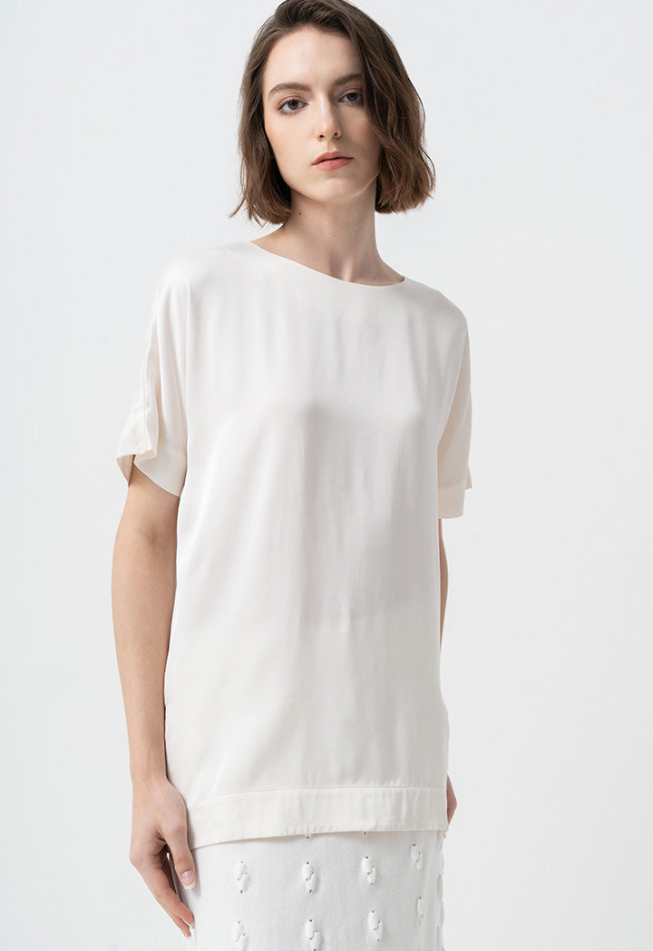Choice Oversized Short Sleeves Solid T-Shirt Cream