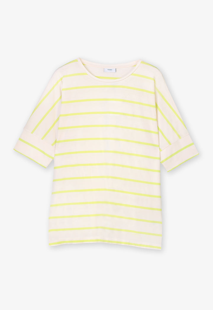 Choice Striped Short Dolman Sleeves T-Shirt Lime
