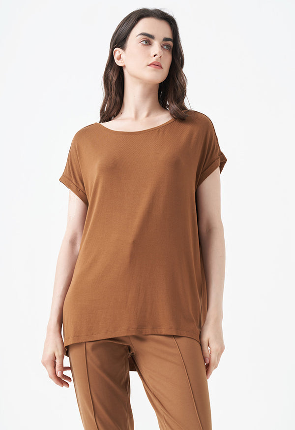 Choice Solid Continuous Short Sleeves T-Shirt Brown