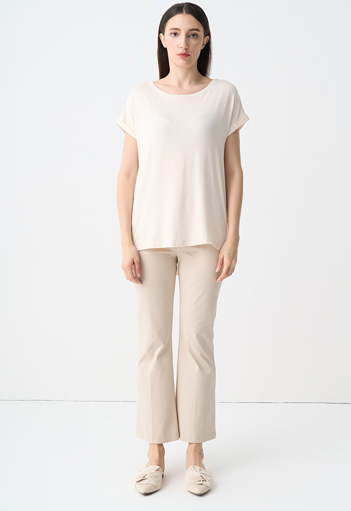 Choice Solid High Waist Trousers Beige