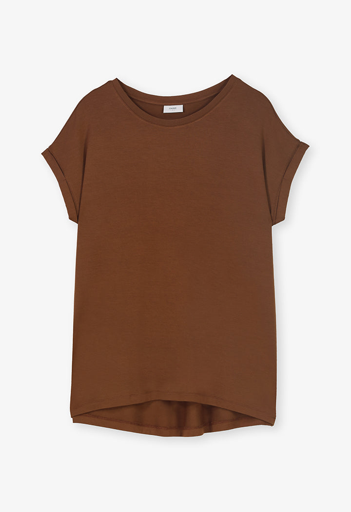 Choice Solid Continuous Short Sleeves T-Shirt Brown