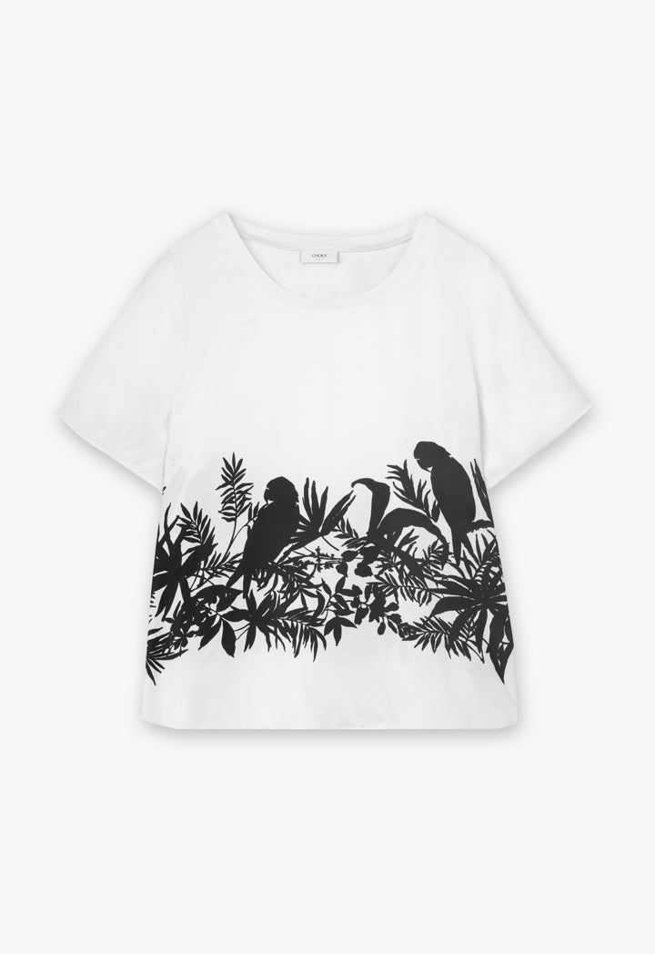 Choice Birds Printed Crew Neck T-Shirt Off White