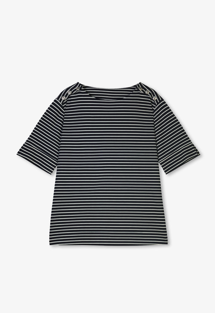 Choice Short Sleeve Contrast Striped T-Shirt Navy-White