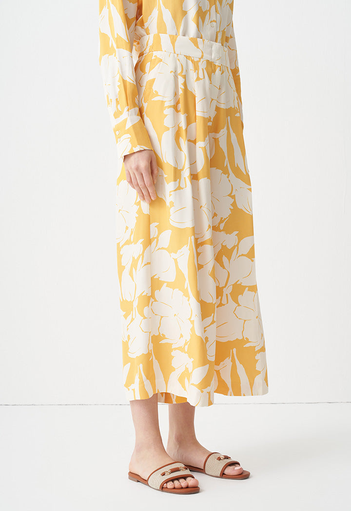 Choice Wide Legs Printed Culottes Yellow Print