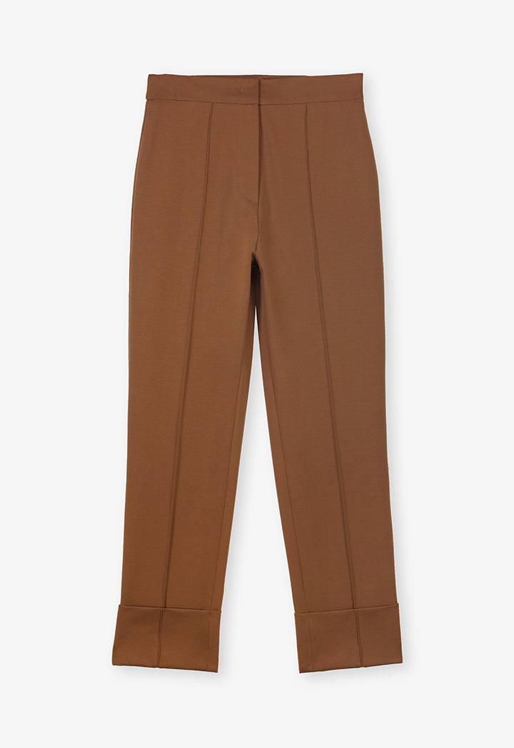 Choice Solid High Waist Trousers Brown