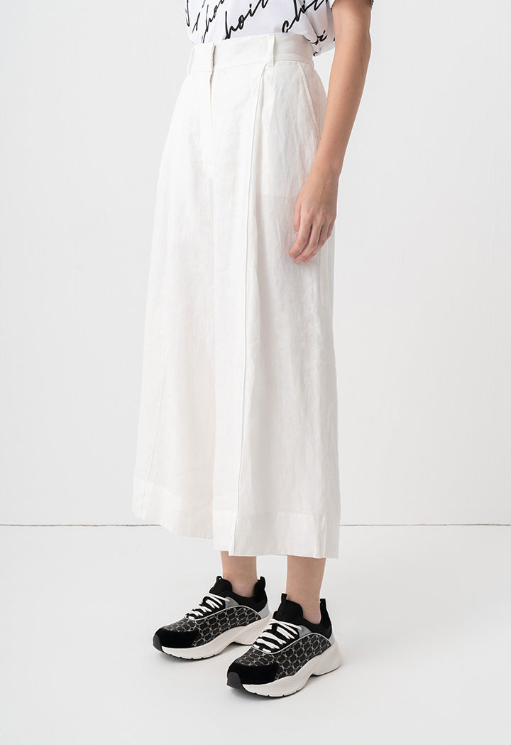 Choice Solid Wide Leg Trousers Off White
