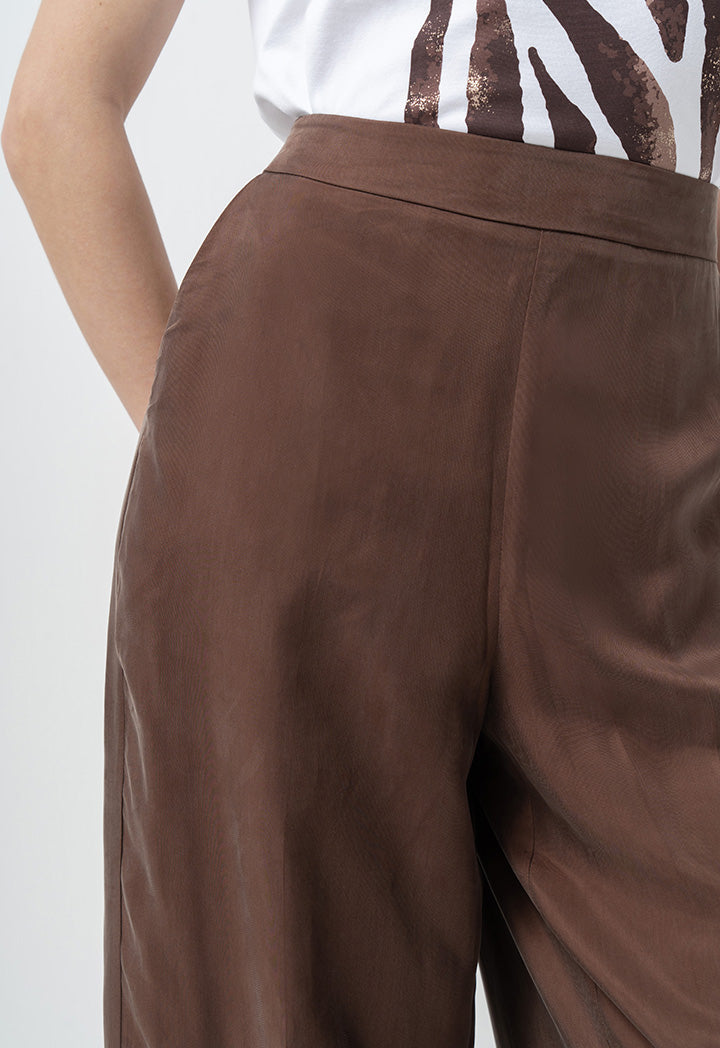 Choice Solid Wide Legs Trousers Brown
