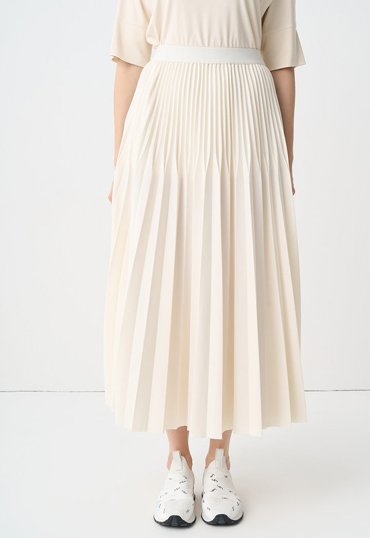 Choice Solid Pleated Elastic Waistband Skirt Beige