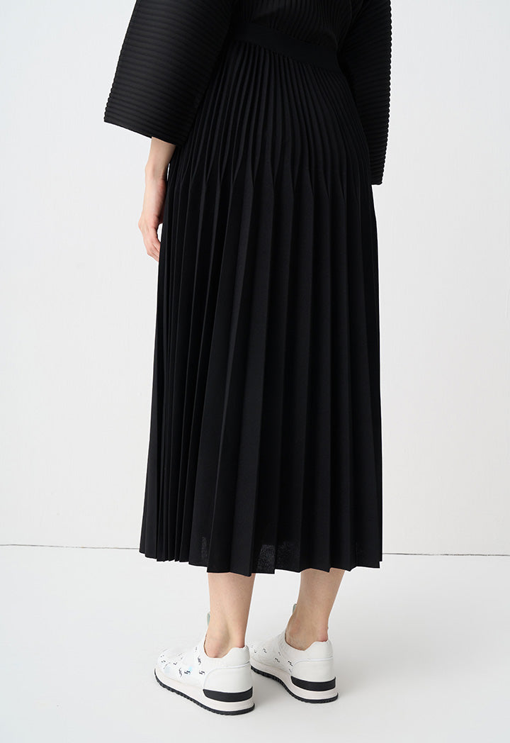 Choice Solid Pleated Elastic Waistband Skirt Black