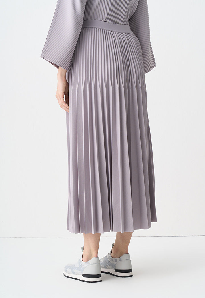 Choice Solid Pleated Elastic Waistband Skirt Grey